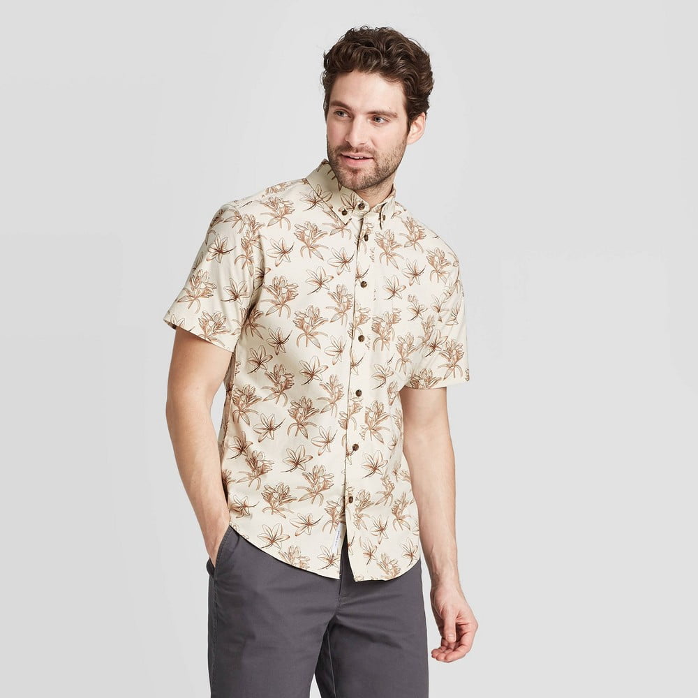 Goodfellow Co. Men s Floral Print Regular Fit Stretch Poplin Short Sleeve Button Down Shirt Walmart