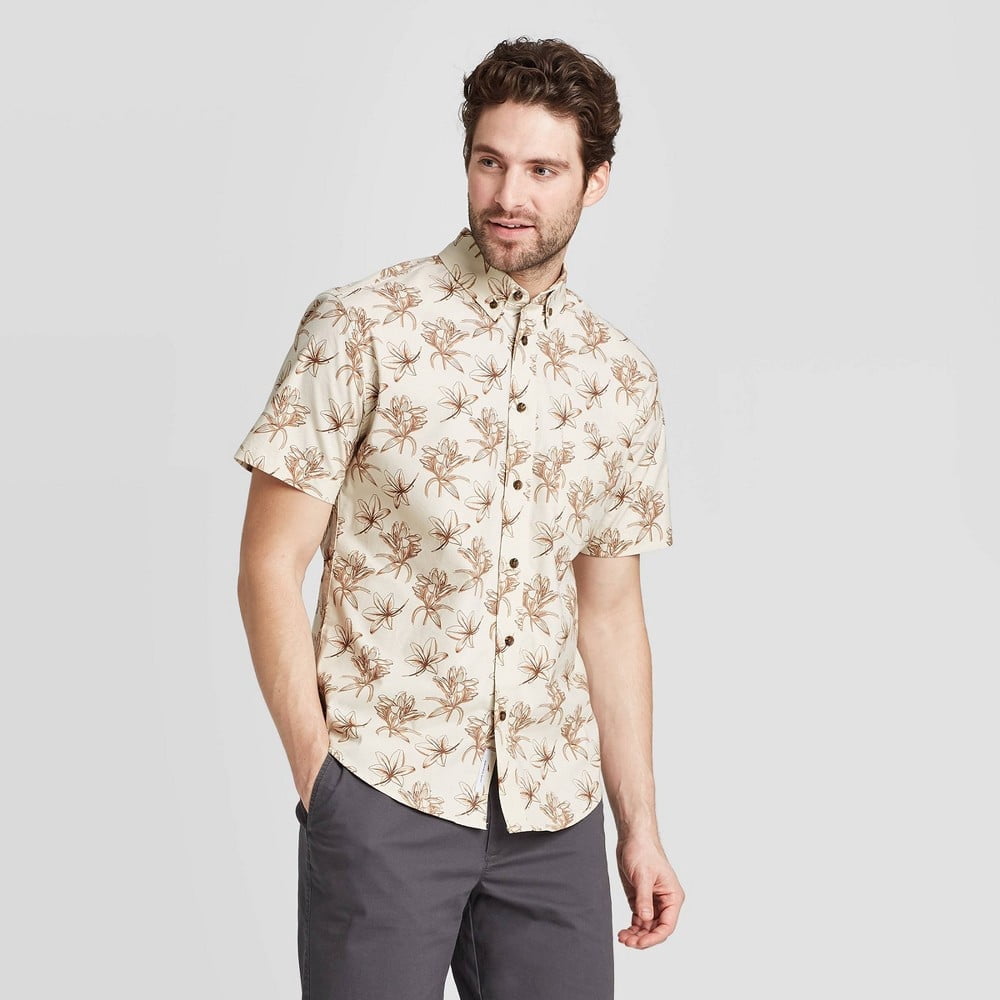 Goodfellow \u0026 Co. Men's Floral Print Regular Fit Stretch Poplin Short Sleeve  Button-Down Shirt - Walmart.com