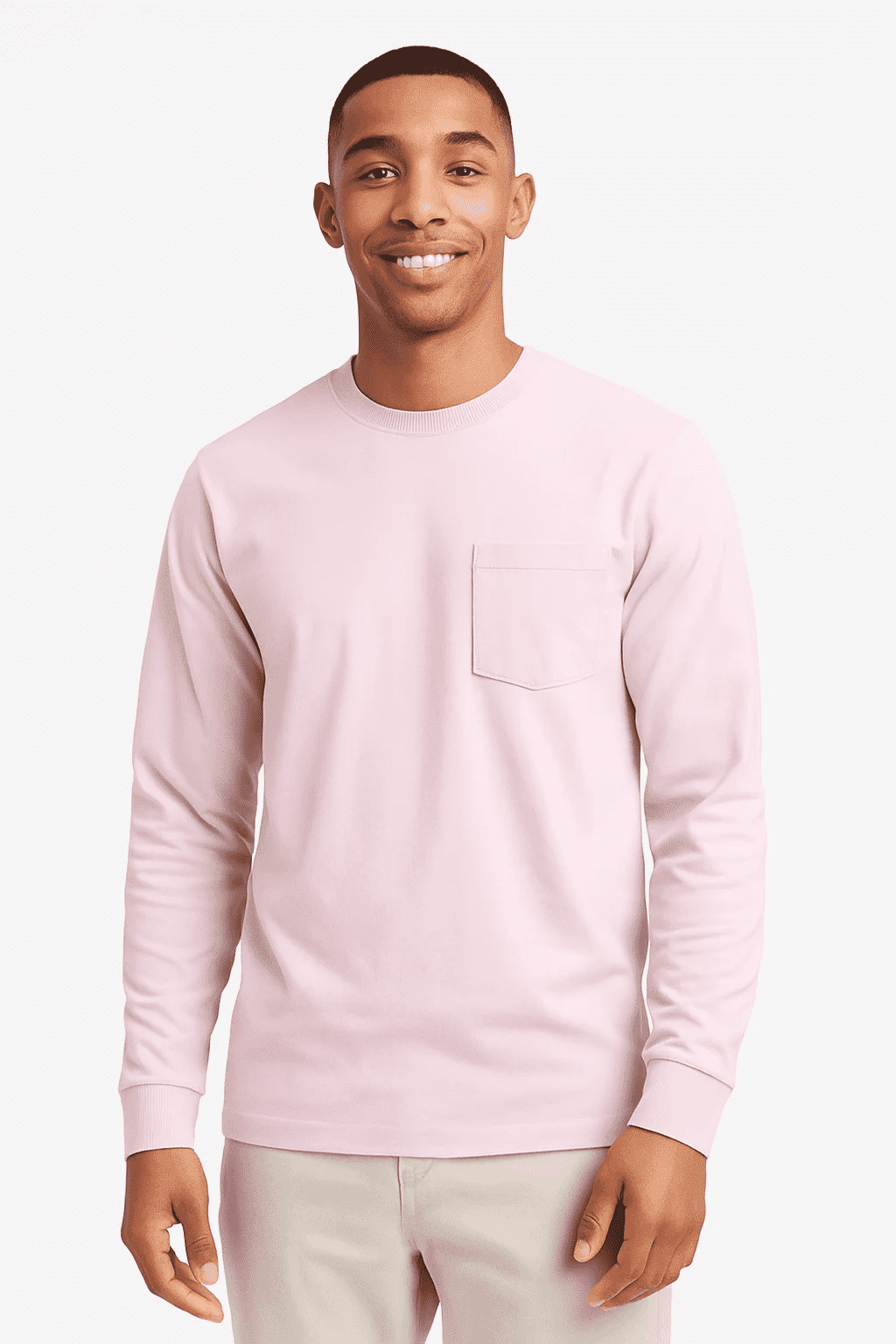 Men's Long Sleeve Pocket T-Shirt Light Pink Size Large