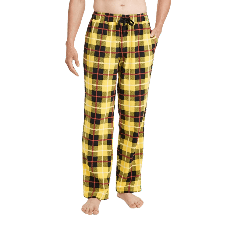 Goodfellow Co Men s Plaid Microfleece Pajama Pants Yellow Small