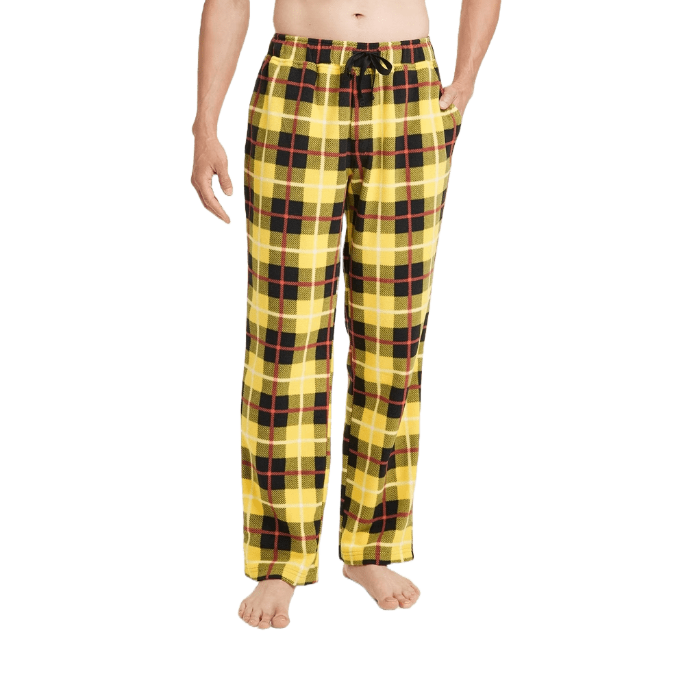 Goodfellow Co Men s Plaid Microfleece Pajama Pants Yellow XLarge Walmart