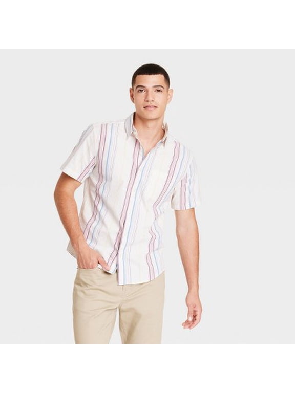 Goodfellow & Co Men's Regular Fit Short Sleeve Poplin Button-Down Rose Pink XL