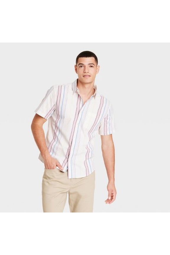 Goodfellow & Co Men's Regular Fit Short Sleeve Poplin Button-Down Rose Pink XL