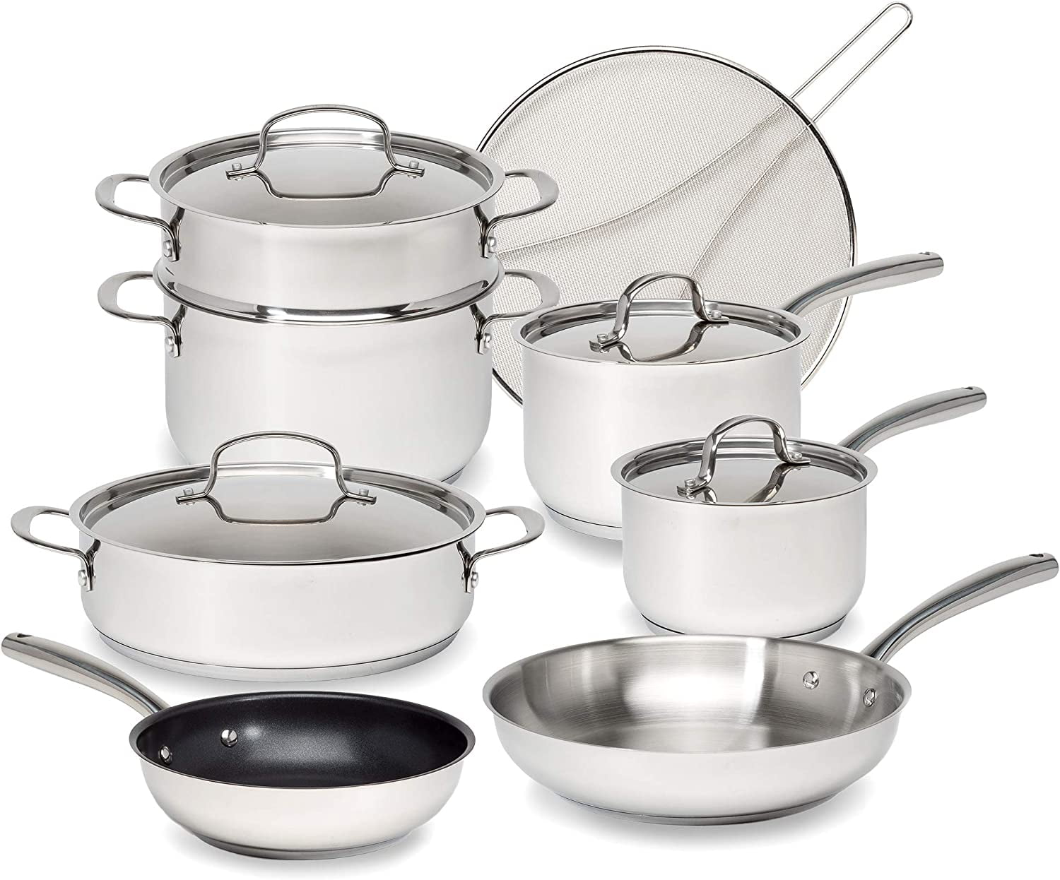 Goodful 12-Piece Classic Stainless Steel Cookware Set with Tri-Ply Base for  Even Heating, Durable, Impact Bonded Pots and Pans, Dishwasher Safe  Includes Non Stick Frying Pan, Chrome 