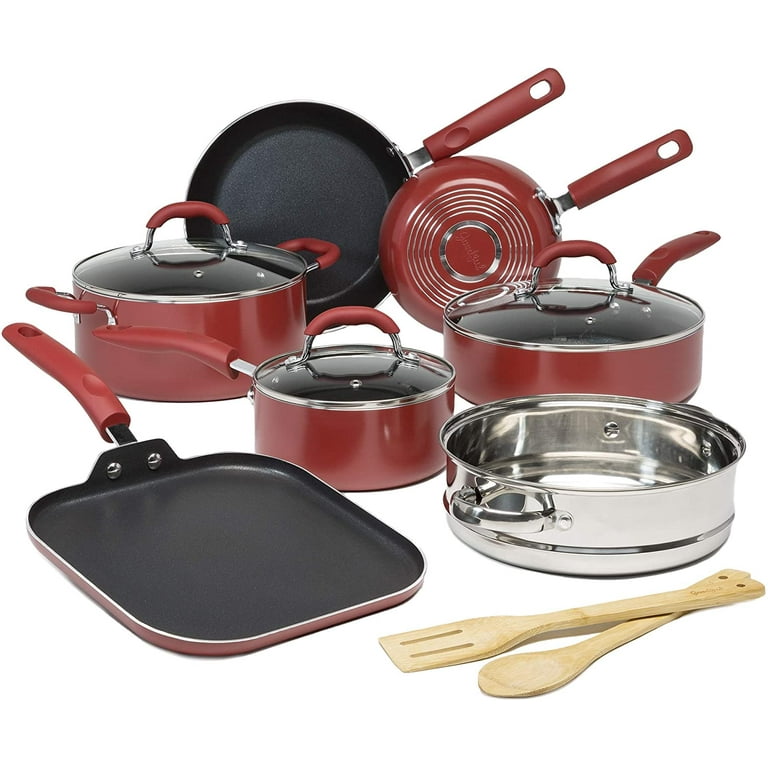 Goodful Cookware Set with Premium Non-Stick Coating,  Tempered Glass  Steam Vented Lids, Stainless Steel Steamer 