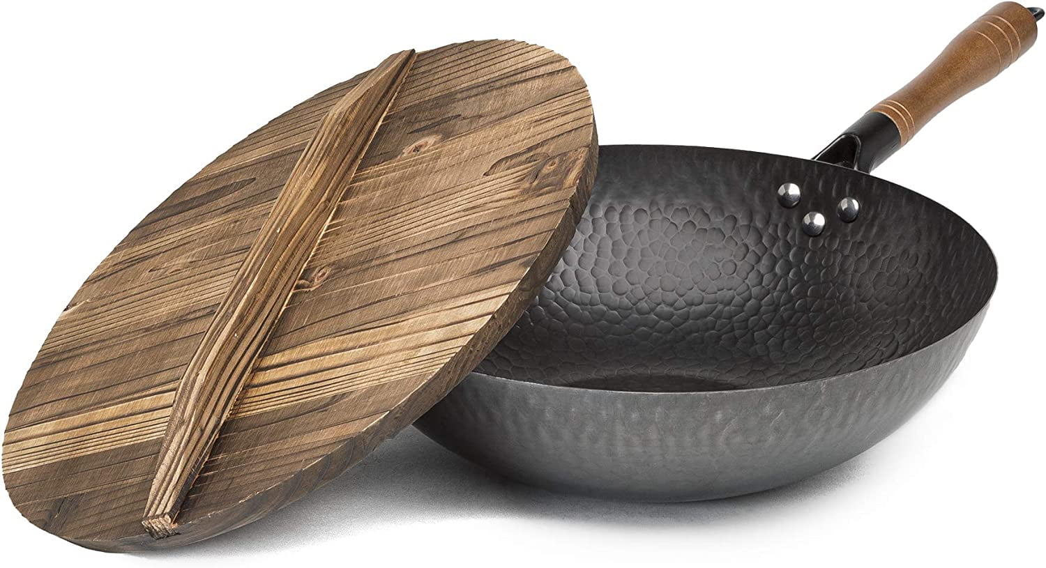 Goodful Hammered Carbon Steel Pow Wok Pan with Lid Cookware Set, Lid