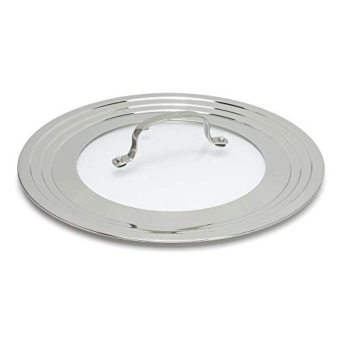 Goodful Universal Lid for Pots, Pans and Skillets, Tempered Glass Steam Vented, Graduated Rim Fits 9.5" to 12" Cookware, Replacement Top, Stainless Steel & Glass