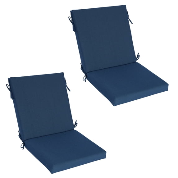 Goodgoods 18" x 36" Outdoor Dining Chair Cushions, 2-Pack Water & Fade Resistant Patio Cushions with Ties, Dark Blue