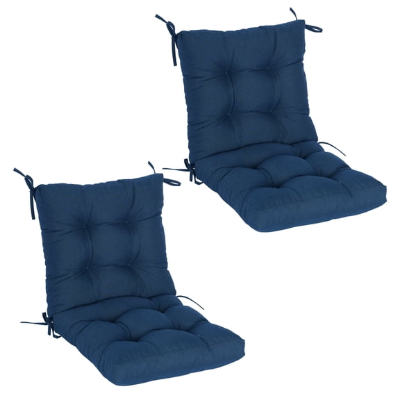 Goodgoods 18" x 36" Tufted Outdoor Dining Chair Cushions, 2-Pack Water & Fade Resistant Patio Cushions, Dark Blue