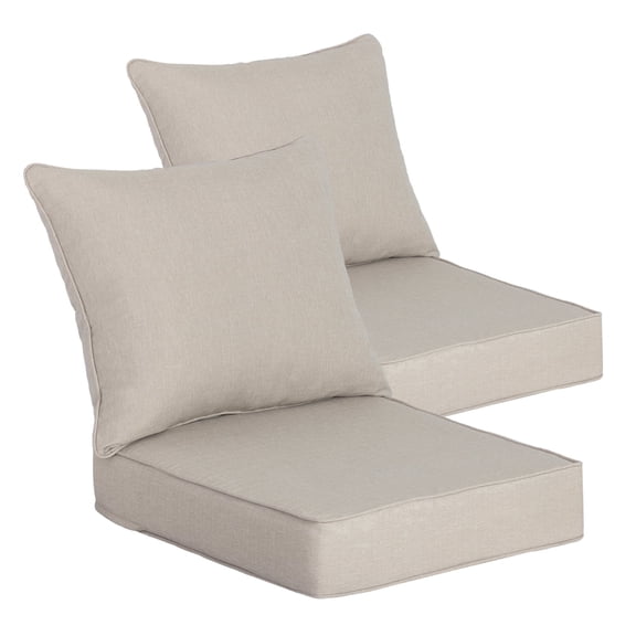 Goodgoods 24" x 24" Outdoor Deep Seat Cushions 2-Pack, Fade & Water Resistant, 30D High Resilience Foam Outdoor Sofa Chair Cushions, Putty