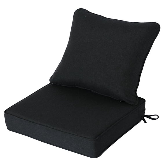 Goodgoods 24" x 28" Deep Seat Patio Cushion Set, Set of 1 Seat & Back Cushions, Water & Fade Resistant Outdoor Cushions, Black