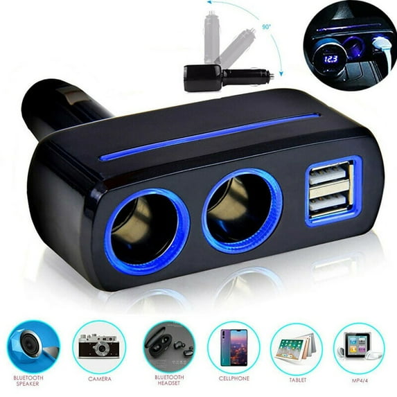 Goodhd 12V 2 Way Dual USB Car Charger Socket Cigarette Lighter Splitter Power Adapter