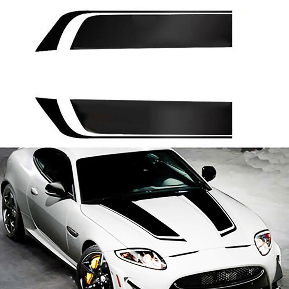 Goodhd 2 Pcs Universal Black Racing Car Hood Stripe Decal Auto Vinyl