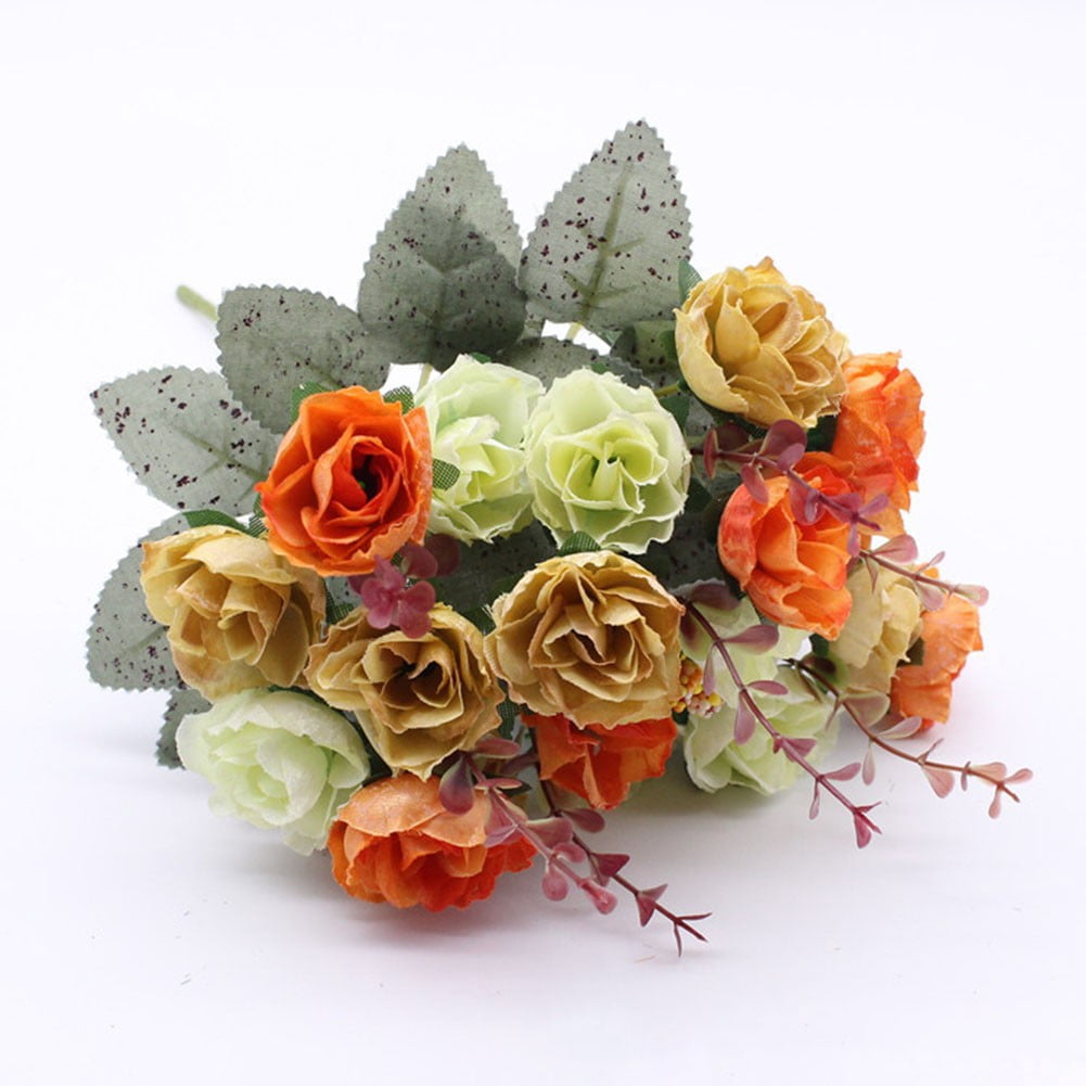 Fake Orange Roses Goodhd 21 Heads Silk Rose Artificial Flower Bouquet Fake Dried Flowers ...
