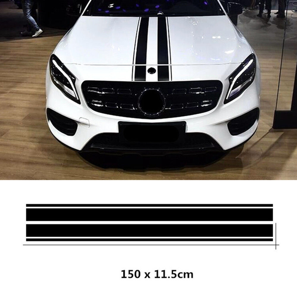 Goodhd 2x Black Car Hood Stripe Decal Strip Bar Graph Sticker Universal Custom