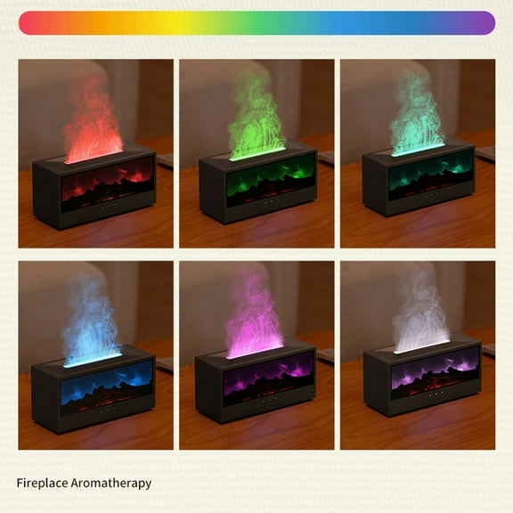 Goodhd 3D Flame Fireplace Aromatherapy Machine Colorful Humidifier With Remote Control-Black