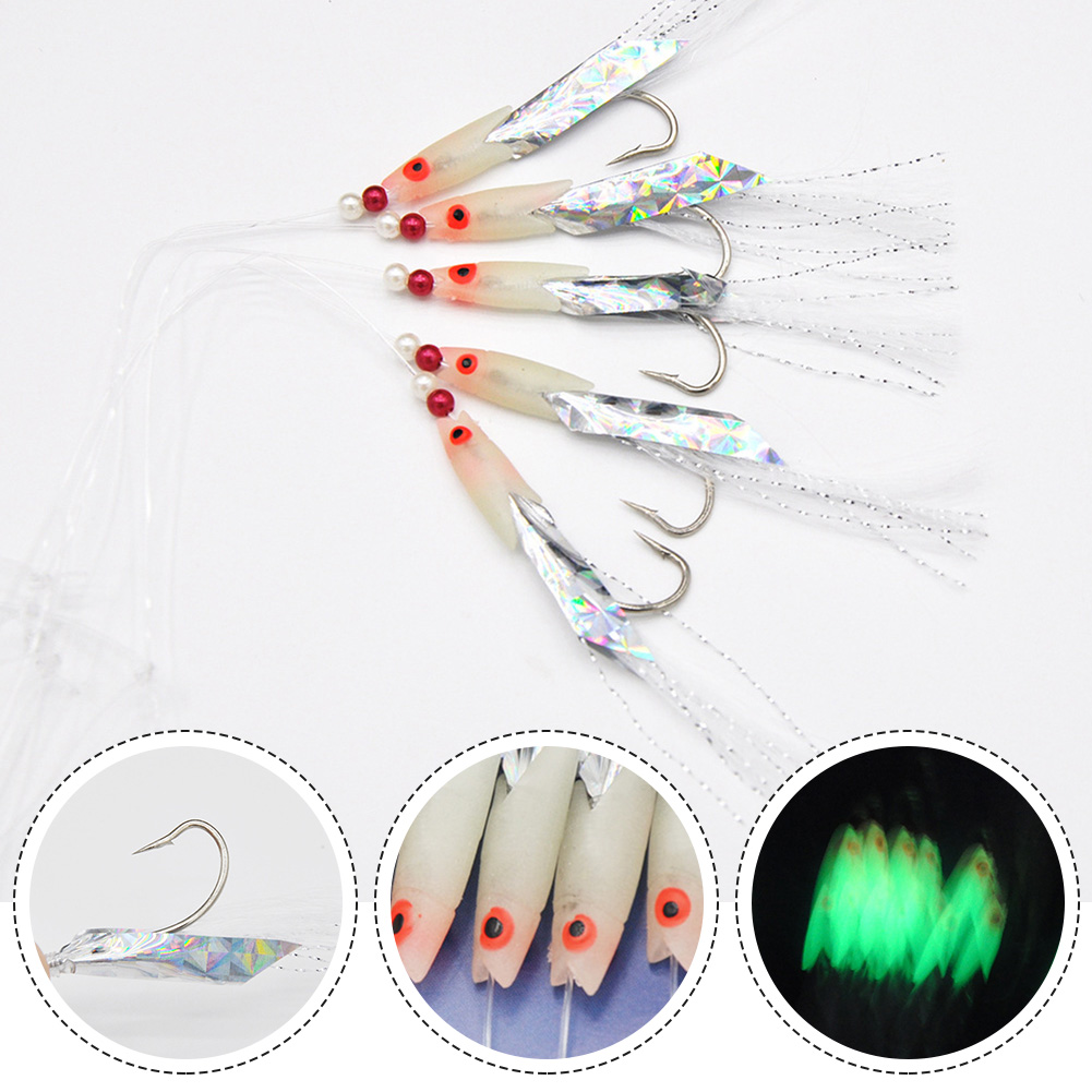 Goodhd 5pcs/Pack Sabiki Soft Fishing Lure Rigs Bait Jigs Lure Feather