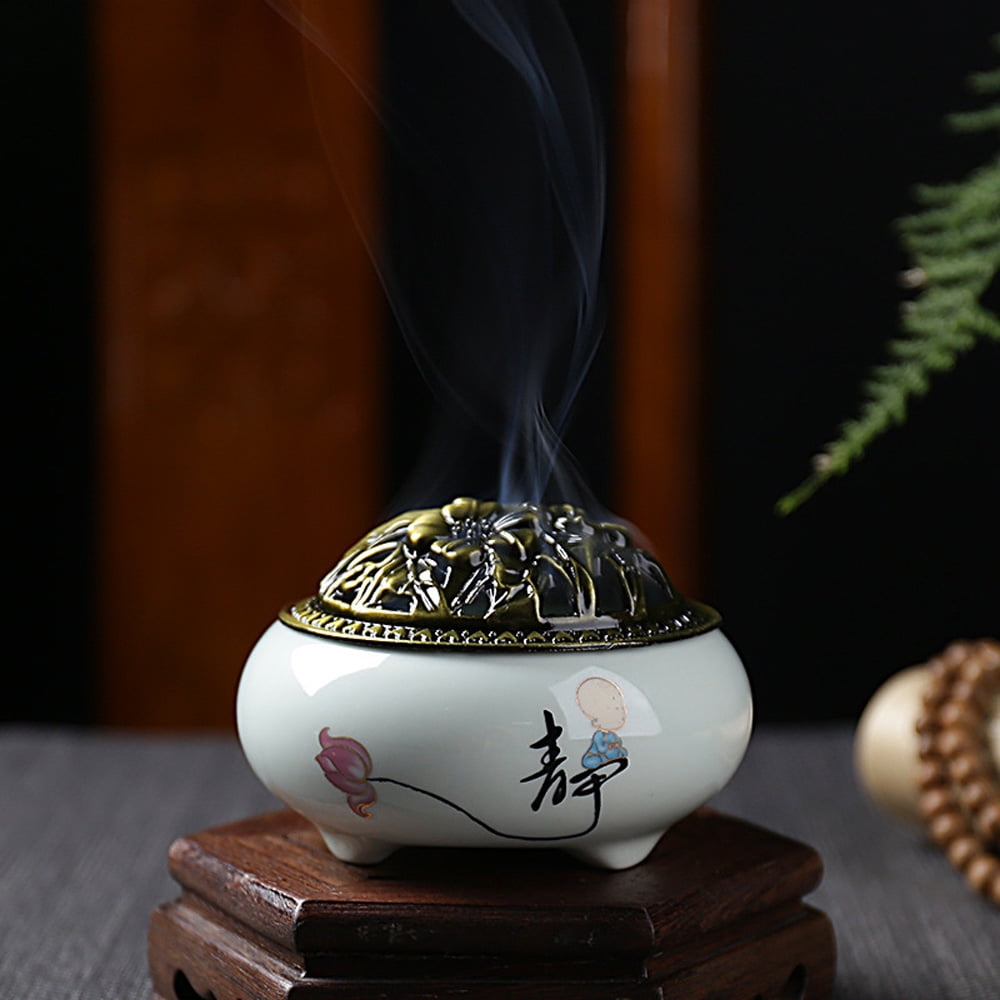 Goodhd Ceramic Buddhism Incense Burner Censer Holder Stove for Coil