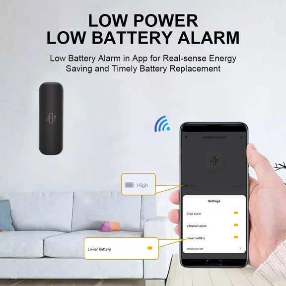 Goodhd For Zigbee Vibration Sensor For Tuya Smart Home Vibration Sensor Remote Alarm-For Wifi Black