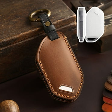 Goodhd Leather Car Remote Key Fob Case Cover Protector For Telluride 2023 2024 5 Button--Brown