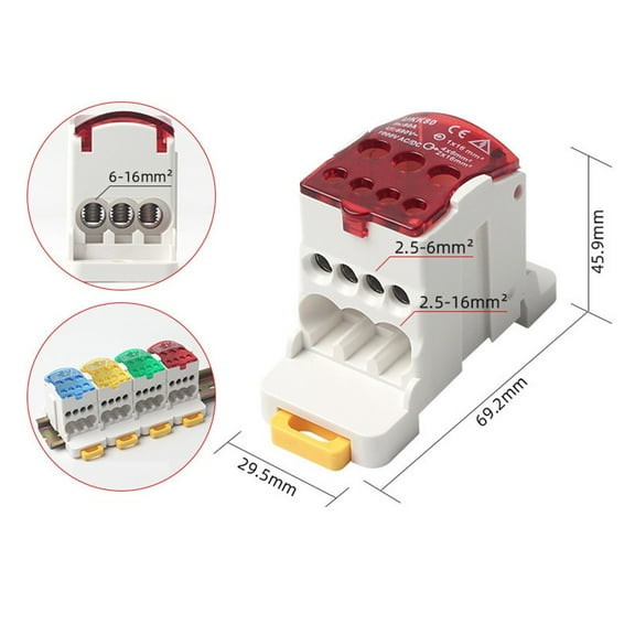Goodhd Power Junction Box Distribution Terminal Block Connector DIN Rail Red 80A Single-Pole Splitter Box