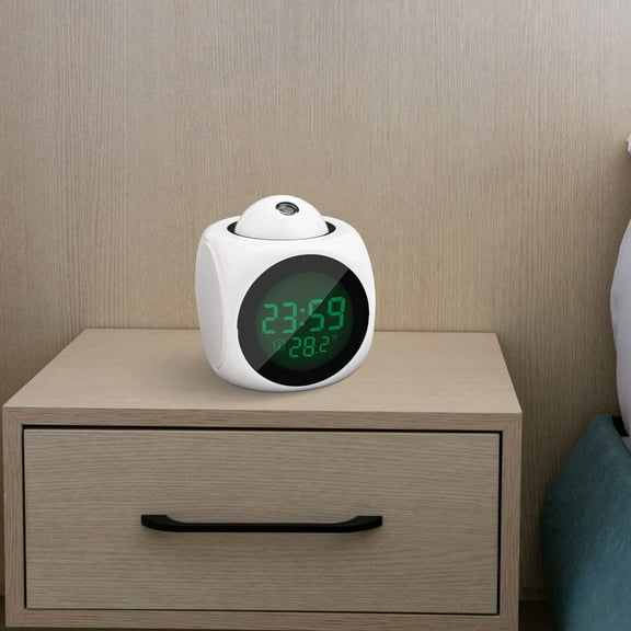 Goodhd Projection Clock Ceiling Display Desk Table Clock Voice Temperature Display-White