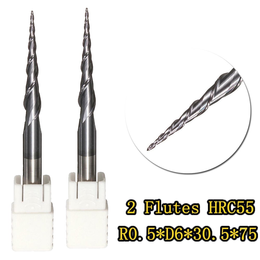 Goodhd R0.5*D6*30.5*75L 2Flute HRC55 Taper Ball Nose End Mill CNC
