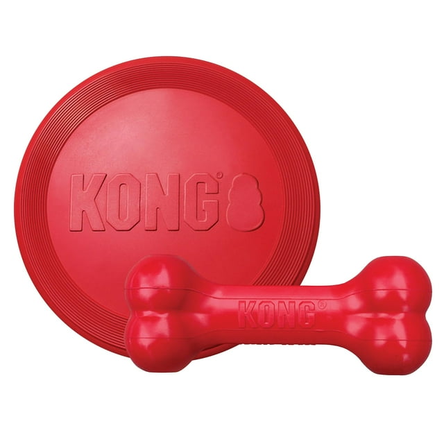 Goodie Bone & Flyer - Dog Toys To Enrich Playtime - Dog Bone & Soft Throwing Disc Support Mental Engagement - Rubber Bone For Treats - Rubber Flying Disc With Dynamic Rebound - For Small Do