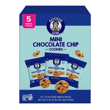 Goodie Girl Gluten Free Chocolate Chip Mini Cookies Snack Pack, 0.75 oz per Bag, 5 Count