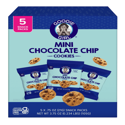 Goodie Girl Gluten Free Chocolate Chip Mini Cookies Snack Pack, 0.75 oz per Bag, 5 Count