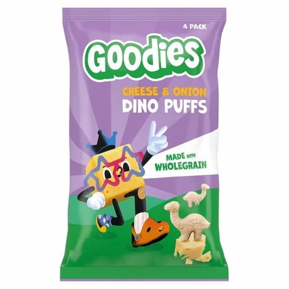 Goodies Kids Snack Dinosaur Puffs Cheese & Onion Multipack 4 x 12g, British Import (Pack of 3)