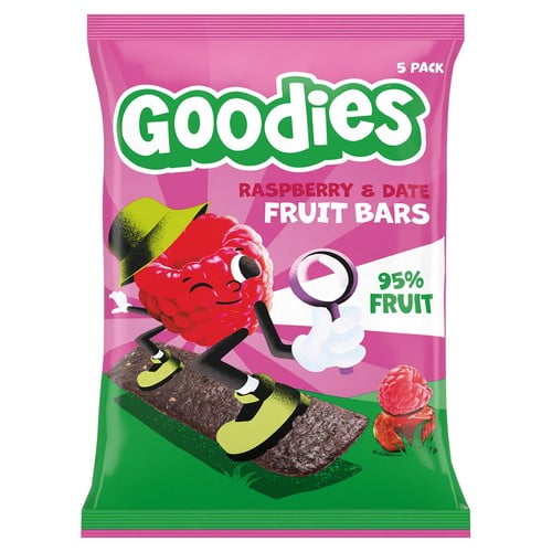 Goodies Kids Snack Fruit Bars Raspberry & Date Multipack 5 x 20 per pack, British Import (Pack of 3)