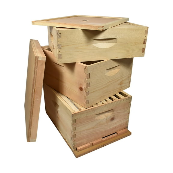 Goodland Bee Supply 3 Tier Bee Hive Kit With 2 Deep Brood Boxes 1 Super Box and Goodland Bee Supply Two Frame Honey Extractor - GLE3STACK