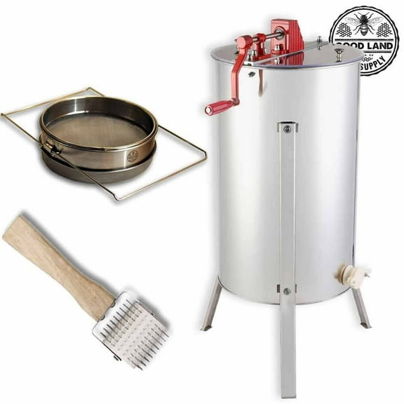 Goodland Bee Supply GL-E2-UR/STR 2 Frame Honey Extractor Uncapping Roller Stainless Steel Strainer GL-E2-UR/STR