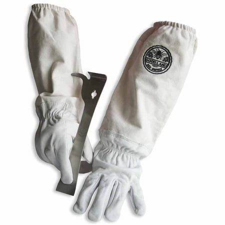 Goodland Bee Supply GL-GLV-JHK-LG Natural Cotton and Sheepskin Beekeeping Gloves & J-Hook Hive Tool (Large)