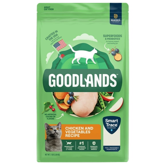 Goodlands Cage-Free Chicken & Vegetable Flavor, Dry Adult Cat Food with Probiotics, 7 lb Bag