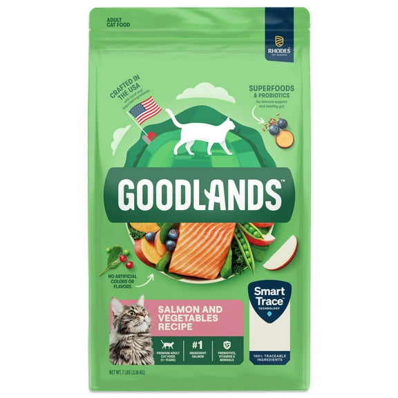 Goodlands Salmon & Vegetables Flavor, Dry Adult Cat Food with Probiotics, 7 lb Bag
