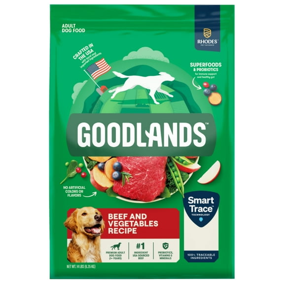Goodlands Grass-Fed Beef & Vegetable Flavor, Dry Dog Food with Probiotics, 14 lb Bag