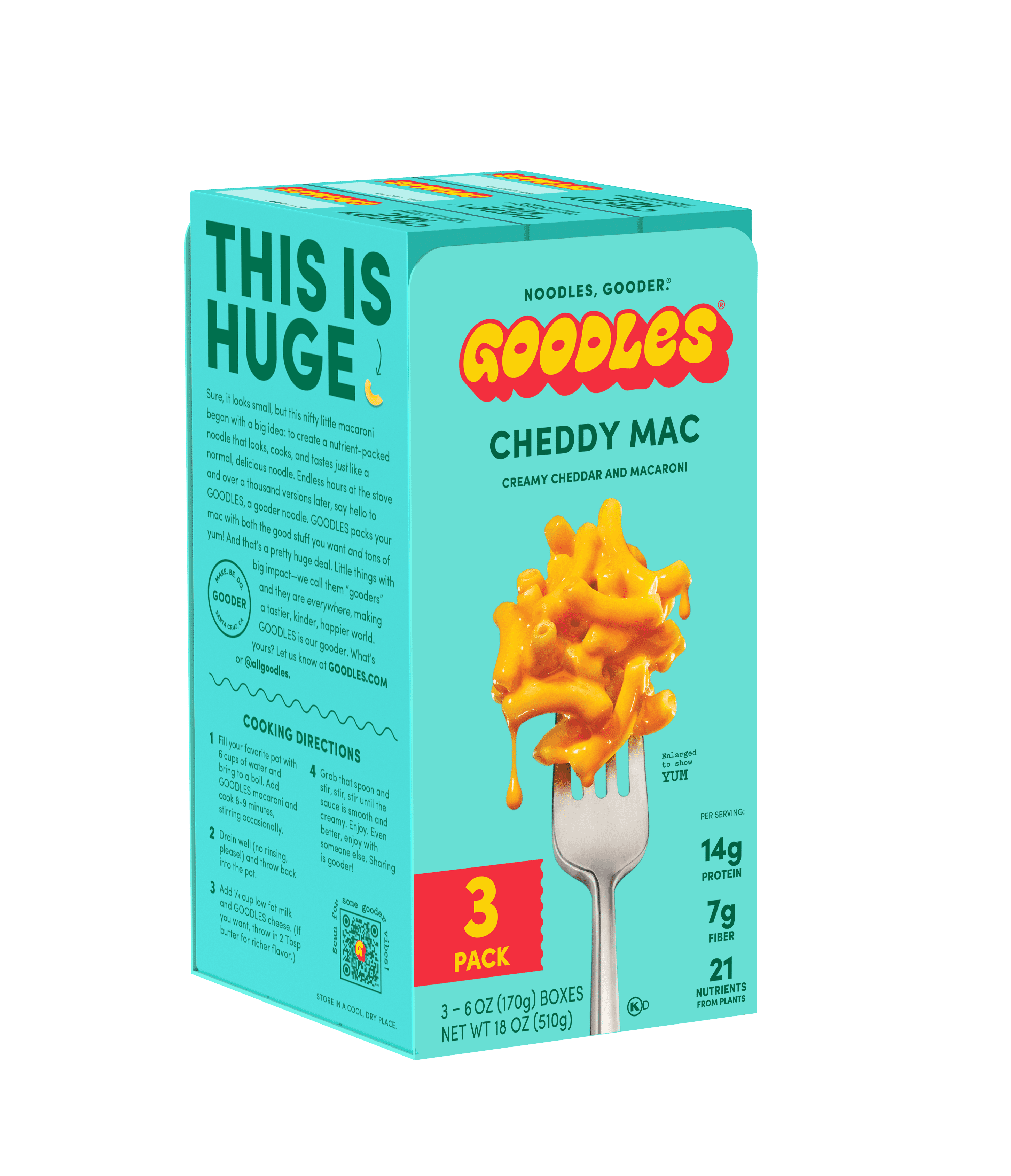 Goodles Mac & Cheese Cheddy Mac Noodles, Cheddar, Elbows, Shelf-Stable, 6 oz, 3 pack