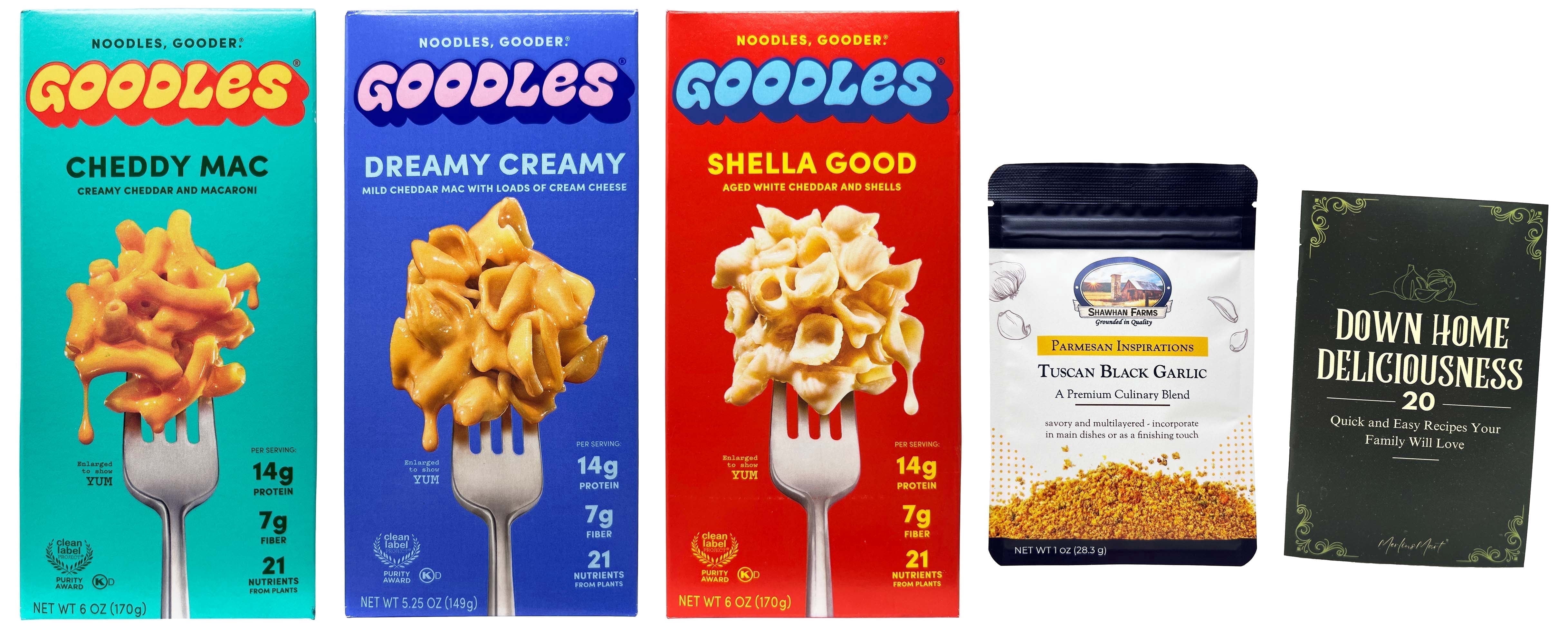 Goodles Nutrient Packed Mac & Cheese Variety 3-Pack | Shella Good, Dreamy Creamy & Cheddy Mac | 5.25-6 oz | Shawhan Farms Parmesan + MerlinsMart Zine