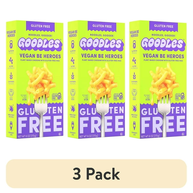 (3 pack) Goodles Vegan Be Heroes Plant Based Cheddar with Gluten Free Macaroni and Cheese Shelf (3 pack) Goodles Vegan Be Heroes Plant Based Cheddar with Gluten Free Macaroni and Cheese Shelf