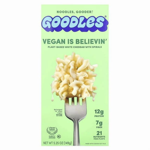 Goodles, Vegan Is Believin', Plant-Based White Cheddar With Spirals, 5.25 oz Pack of 2