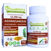 GoodlifePick Ashwagandha Extract Capsules 12300mg with Black Pepper Vegan Gluten-Free 90 Count