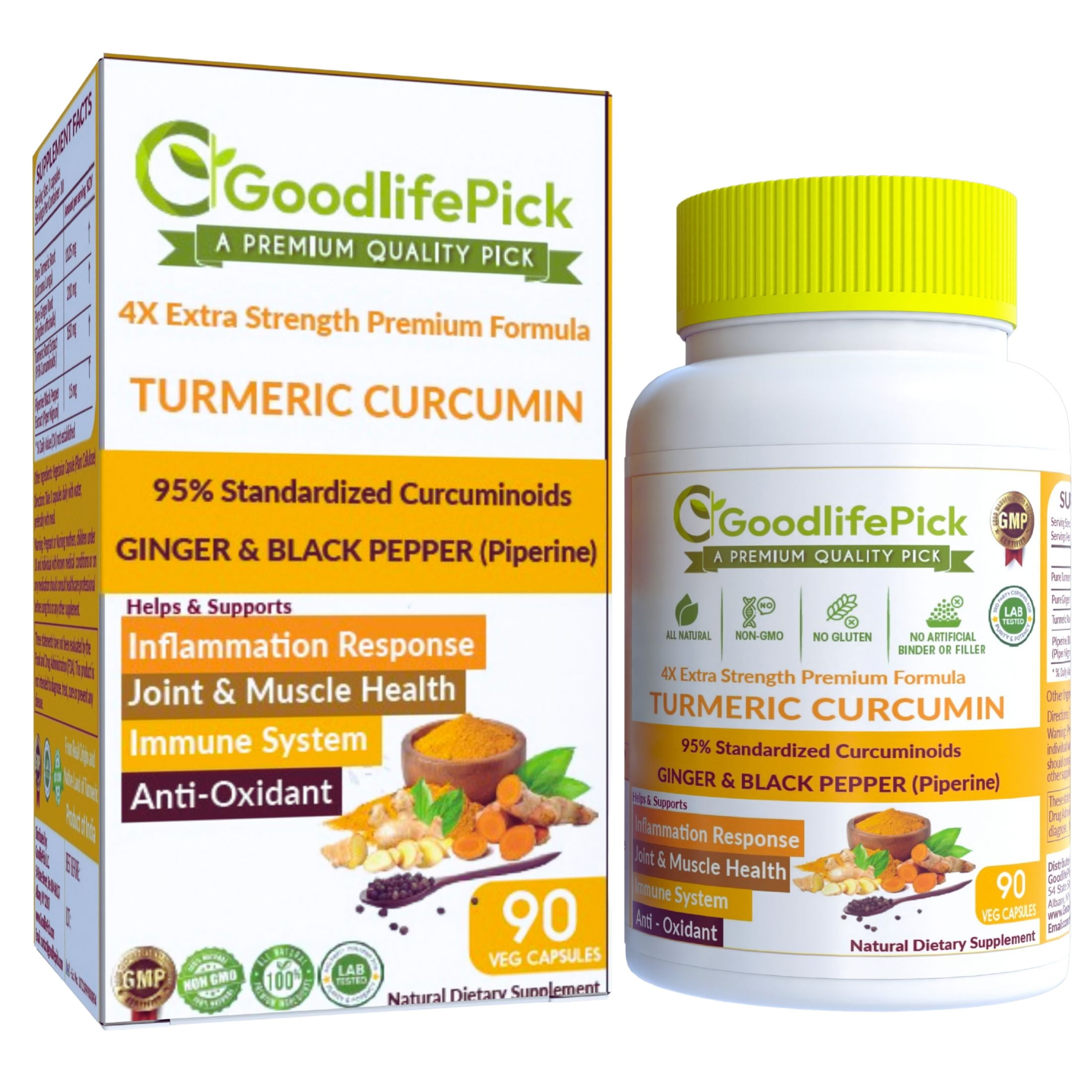 Turmeric Curcumin with Ginger, 95% Curcuminoids & Black Pepper, 90 Count, Non-GMO