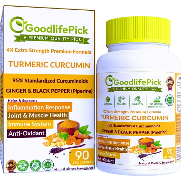 GoodlifePick Turmeric Supplement with Ginger & Black Pepper, 90 Count
