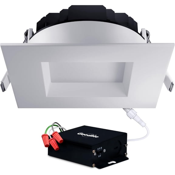 Goodlite 4 Inch LED Regress Square Slim Ceiling Light with Junction Box, Dimmable IC Rated, 15W 150W Equal 1200 Lumens, Selectable Color Temperature 27k,30k,35k,41K, and 5000K,