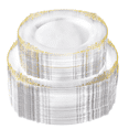 thumbnail image 1 of Goodluck 100PCS Vintage Clear Gold Rim Plastic Plates, Fancy Disposable Dinnerware Set with 50 10.25" Dinner Plates and 50 7.5" Dessert Plates for Wedding, Party, Holiday, Thanksgiving, 1 of 7