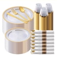 thumbnail image 1 of Goodluck Disposable Clear Plastic Dinnerware Set with Gold Trim for 50 Guests, 350 Pieces Party Tableware with Gold Cutlery, Cups & Napkins, 1 of 8