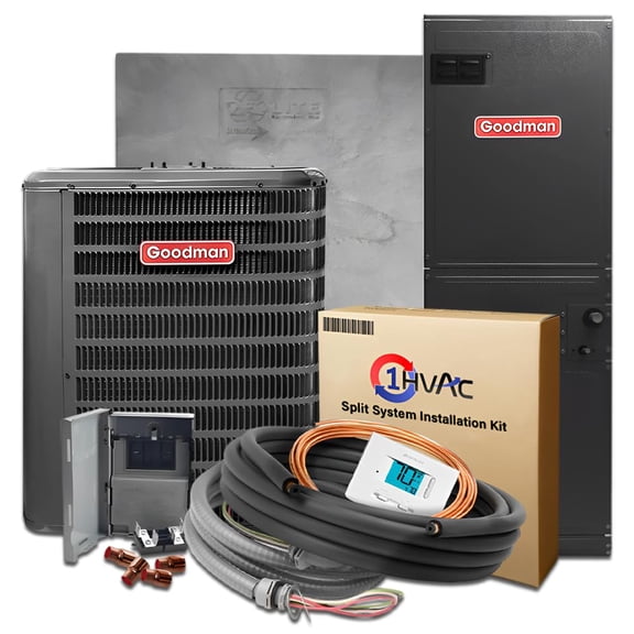 Goodman 15.2 SEER2 Central Split Unit Heat Pump AC/Heating System with 50' Install and 10K Backup Heat Kit | 2.5-Ton 30000 BTU, TXV Device, Single Stage HVAC System | R32 Refrigerant