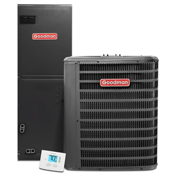 Goodman 15.2 SEER2 Central Split Unit Heat Pump AC/Heating System with Thermostat and 5K Backup Heat Kit | 4-Ton 48000 BTU, TXV Device, Single Stage HVAC System | R32 Refrigerant
